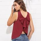 Romwe Bow Knot Curved Back Shell Top