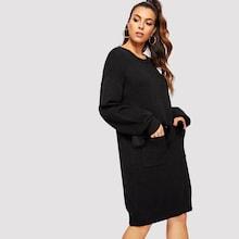 Romwe Faux Fur Patched Pocket Knit Dress