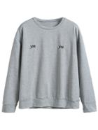Romwe Grey Letter Embroidery Long Sleeve Sweatshirt