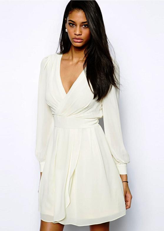 Romwe V Neck Backless Chiffon White Dress