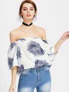 Romwe Bardot Palm Leaf Print Crop Top