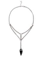 Romwe Antique Silver Layered Crystal Pendant Necklace
