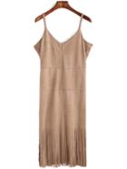 Romwe Spaghetti Strap Fringe Suede Dress