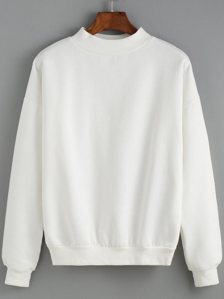 Romwe Long Sleeve Loose White Sweatshirt