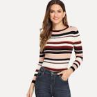 Romwe Multi-stripe Ribbed Sweater