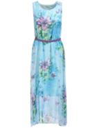Romwe Sleeveless Floral Chiffon Blue Dress