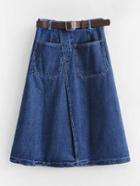 Romwe Asymmetrical Denim Skirt With Belt