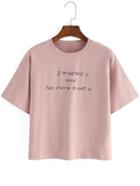 Romwe Letters Print Loose Pink T-shirt