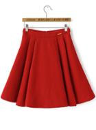 Romwe Woolen Red Pleated Skirt