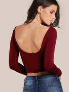 Romwe Scoop Back Crop T-shirt
