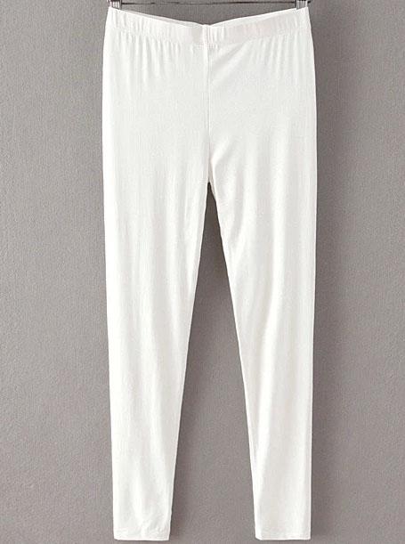Romwe Elastic Waist Slim White Leggings