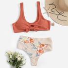 Romwe Random Floral Mix And Match High Waist Bikini
