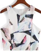 Romwe White V Neck Geometric Print Crop Tank Top
