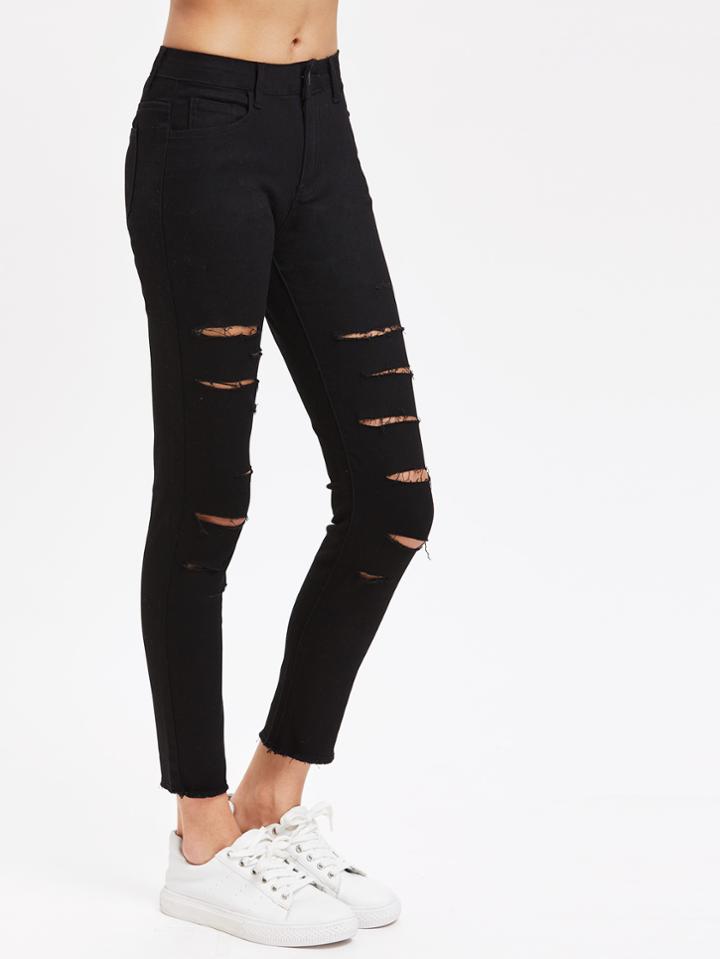 Romwe Ripped Crop Skinny Jeans