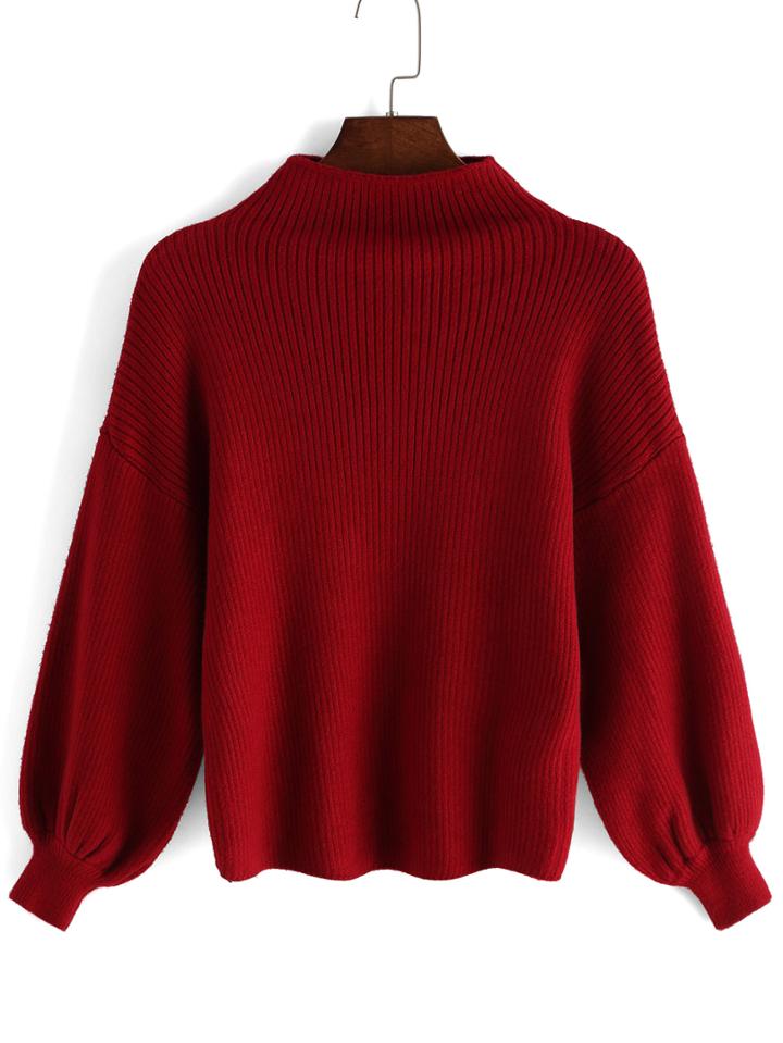 Romwe High Neck Red Sweater