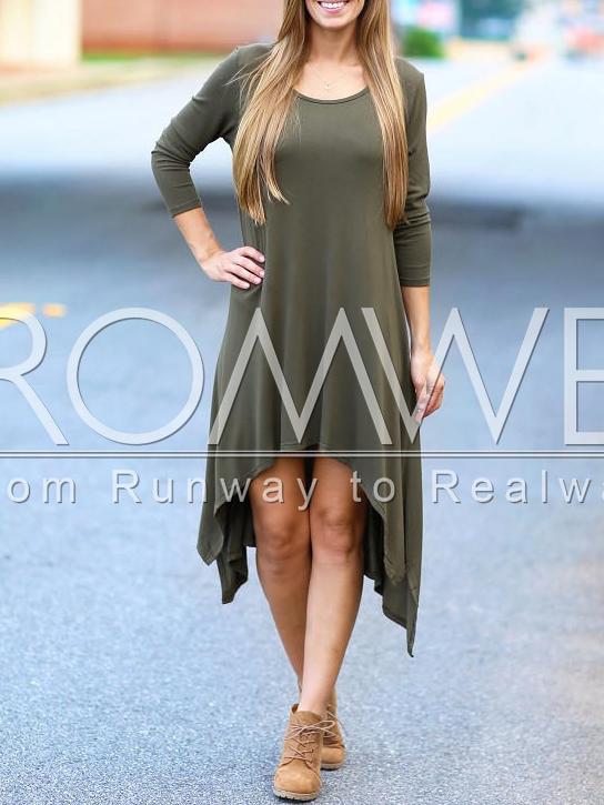 Romwe Army Green Long Sleeve Asymmetric Dress