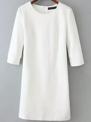 Romwe Elbow Sleeve Sheath White Dress