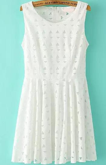 Romwe Back Zipper Geometric Print Sun White Dress