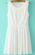Romwe Back Zipper Geometric Print Sun White Dress