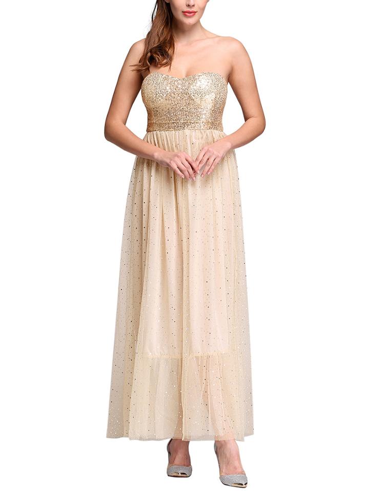 Romwe Beige Ankle Length Sexy Bandeau Dress