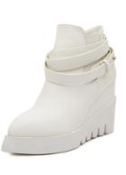 Romwe White Point Toe Buckle Strap Wedges Boots