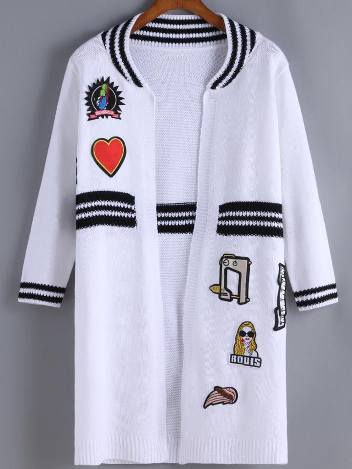 Romwe Striped Trim Patch Coat