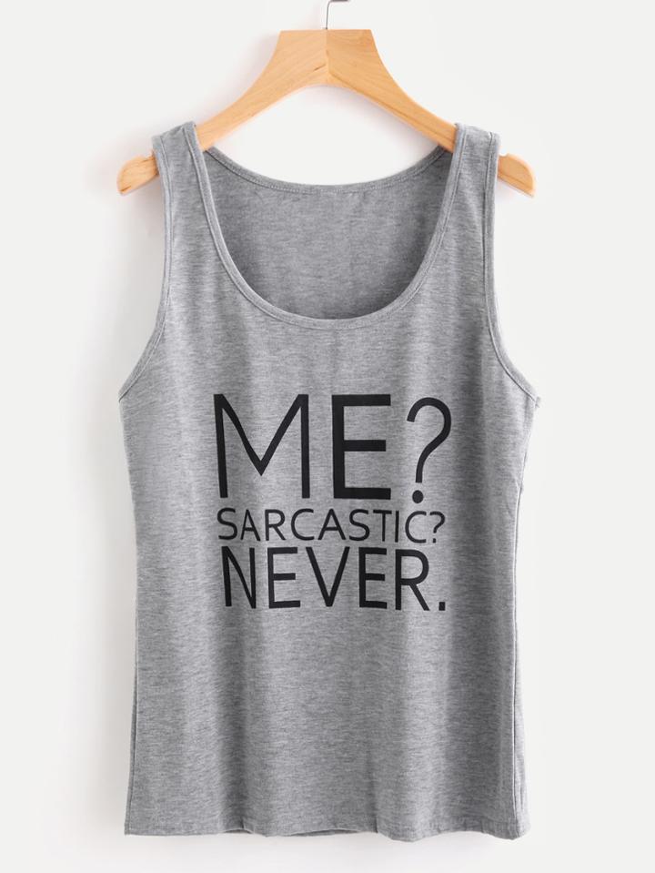 Romwe Slogan Print Marled Tank Top