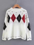 Romwe Drop Shoulder Argyle Sweater