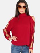Romwe Turtleneck Open Sleeve Box Top Wine