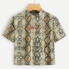 Romwe Snake And Letter Print Tee