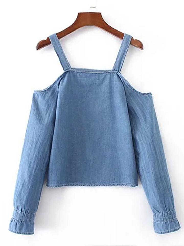 Romwe Cold Shoulder Denim Top
