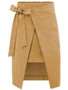 Romwe Bow-tie Waist Asymmetric Wrap Skirt - Khaki