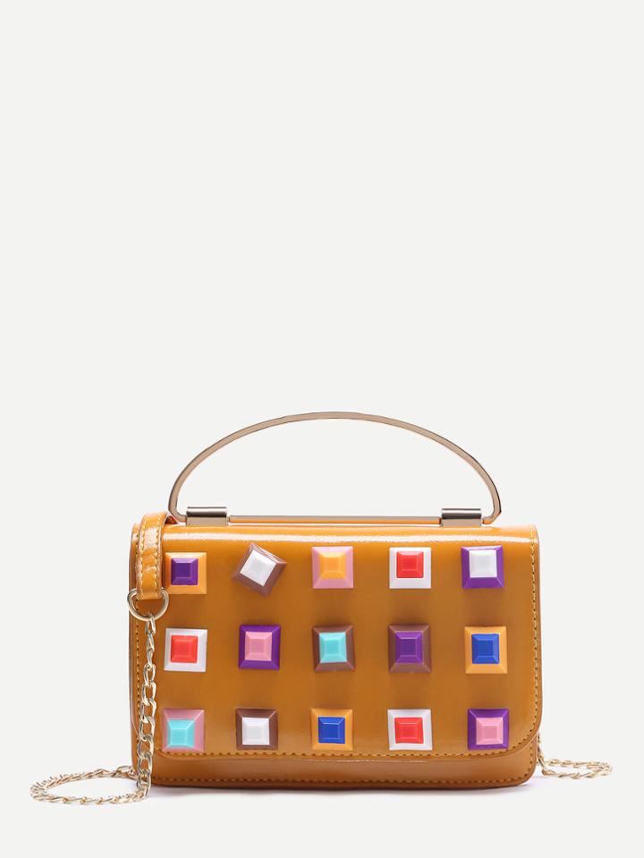Romwe Studded Design Flap Crossbody Chain Bag