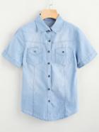 Romwe Washed Denim Shirt With Dual Chest Pockets