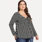 Romwe Plus Striped Knot Front Top