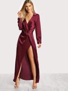 Romwe Satin Front Twist Wrap Dress