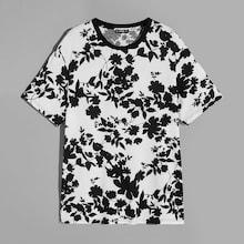 Romwe Guys Two Tone Floral Print Tee