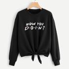 Romwe Knot Front Letter Print Pullover