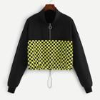 Romwe Checker Drawstring Sweatshirt