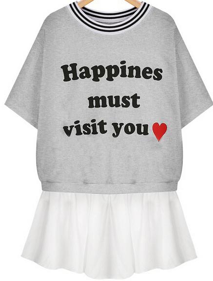 Romwe Contrast Hem Letters Print T-shirt