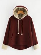 Romwe Dip Hem Sherpa Lined Hoodie