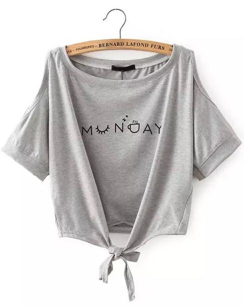 Romwe Grey Off The Shoulder Letters Print Kontted T-shirt