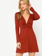 Romwe Plunge Neck Twist Front Dress