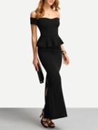 Romwe Off-the-shoulder High Slit Peplum Dress