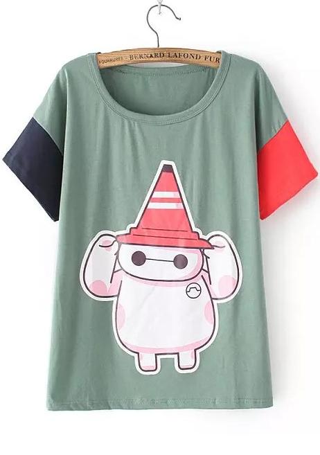 Romwe Baymax Print Color-block T-shirt