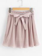 Romwe Knot Front Box Pleated Skirt