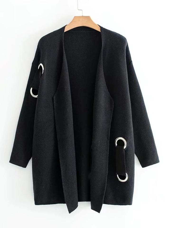 Romwe Eyelet Lace Up Cardigan