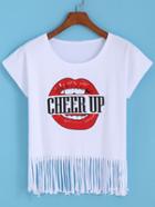 Romwe Lip Print Tassel T-shirt