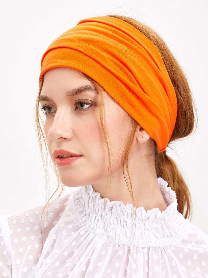 Romwe Orange Wide Plain Yoga Headband
