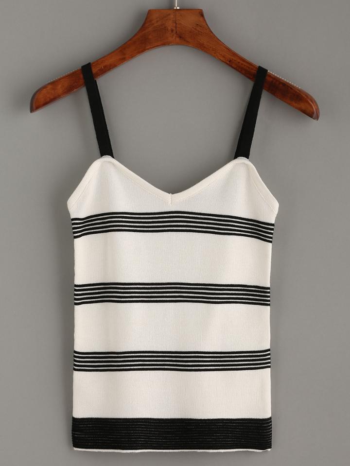Romwe Black White Striped Spaghetti Strap Knit Vest